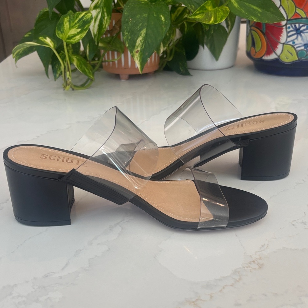 SCHUTZ Black and Transparent Strap Slide Sandal Size 6.5  NWT - Picture 10 of 11
